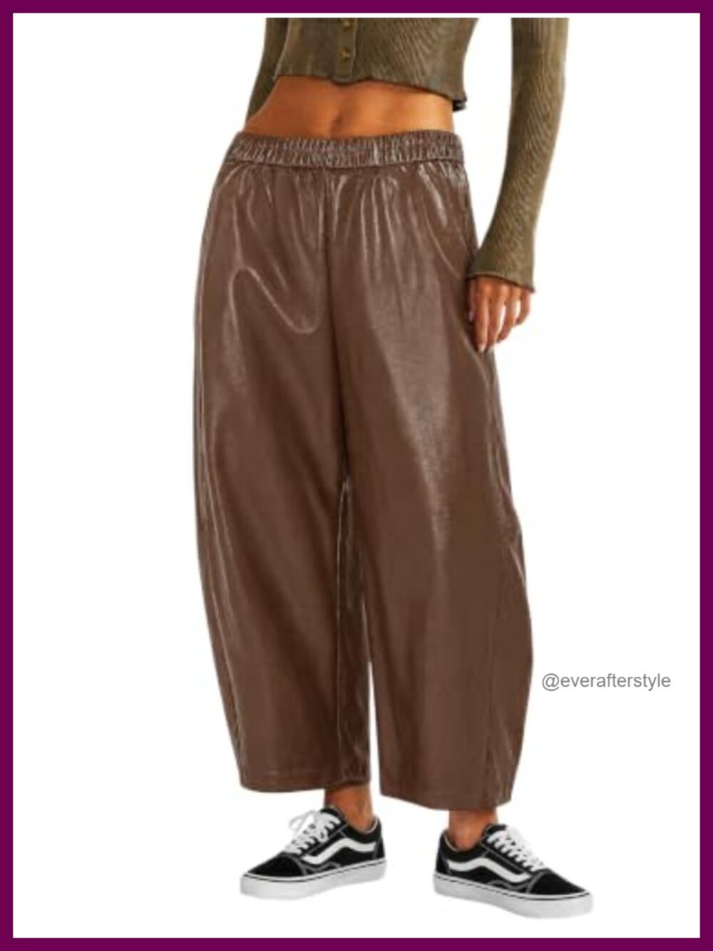 Faux Leather Wide Leg Barrel Pants Pull On Women Business Casual